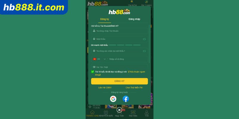 Thông tin miễn trừ được thực hiện ngay khi đăng ký Hb88